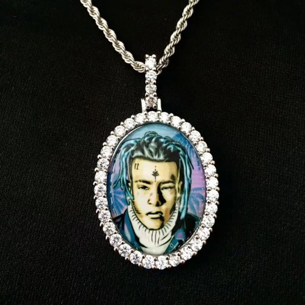 3D Oval Photo Diamond Iced - Out Pendant - TONGSHOP / Length:16 / Length:18