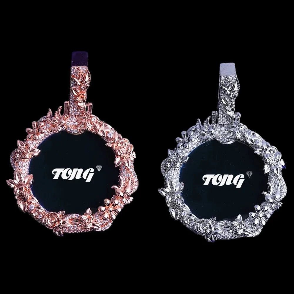 3D Rose’s Flower Custom Photo Round Pendant - TONGSHOP / Length:16 / Length:18