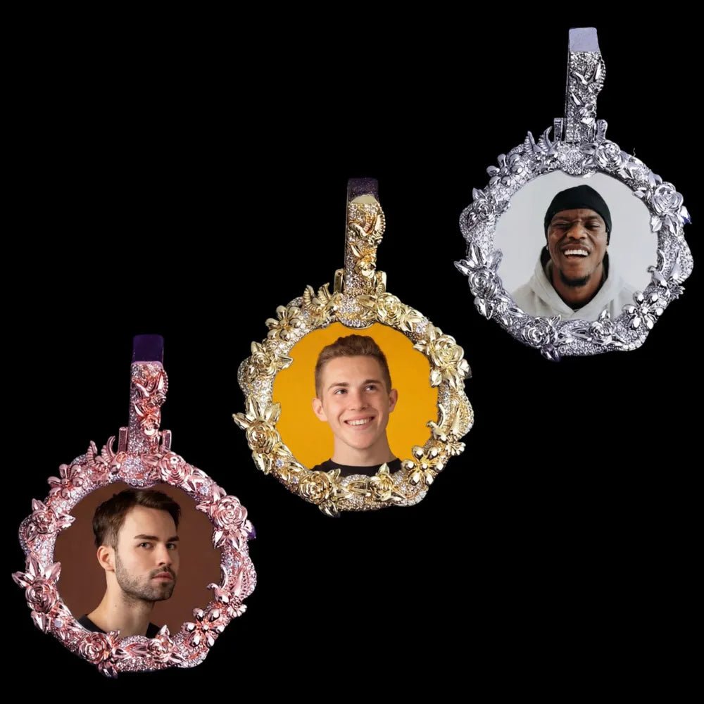 3D Rose’s Flower Custom Photo Round Pendant - TONGSHOP / Length:16 / Length:18