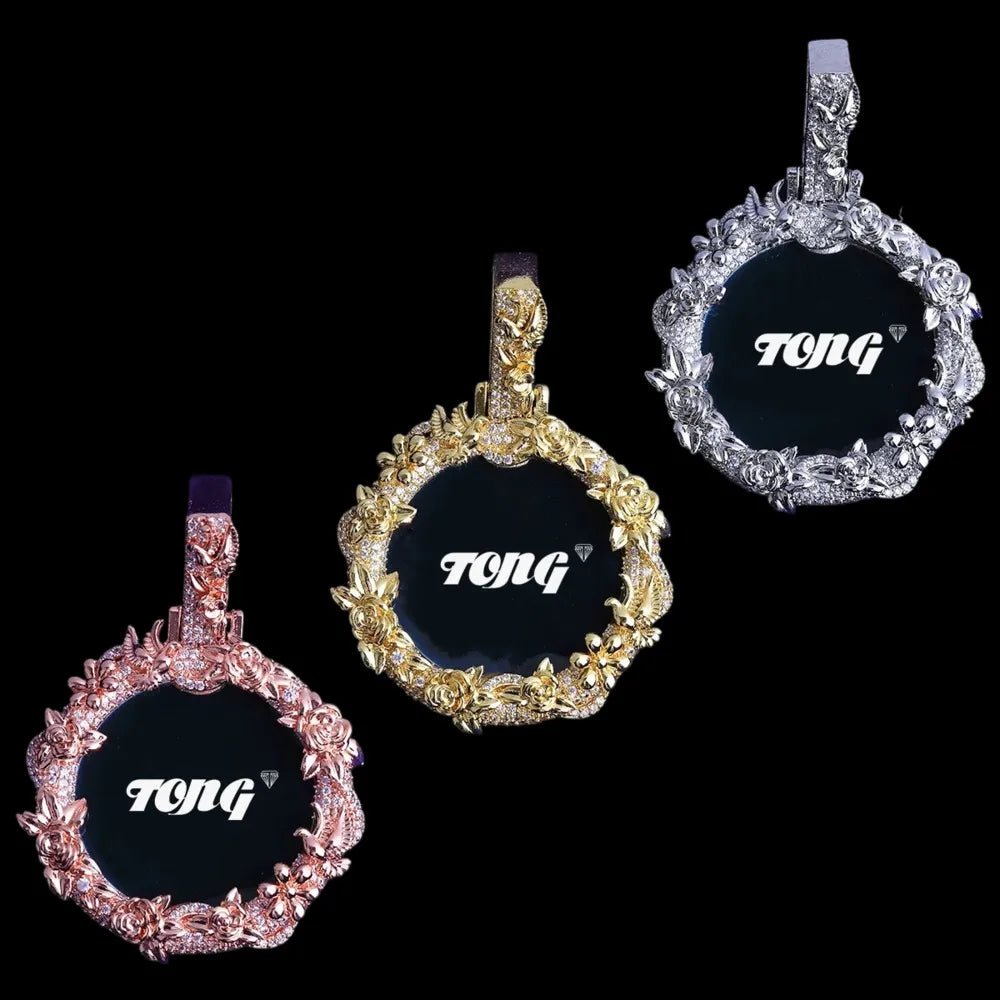 3D Rose’s Flower Custom Photo Round Pendant - TONGSHOP / Length:16 / Length:18