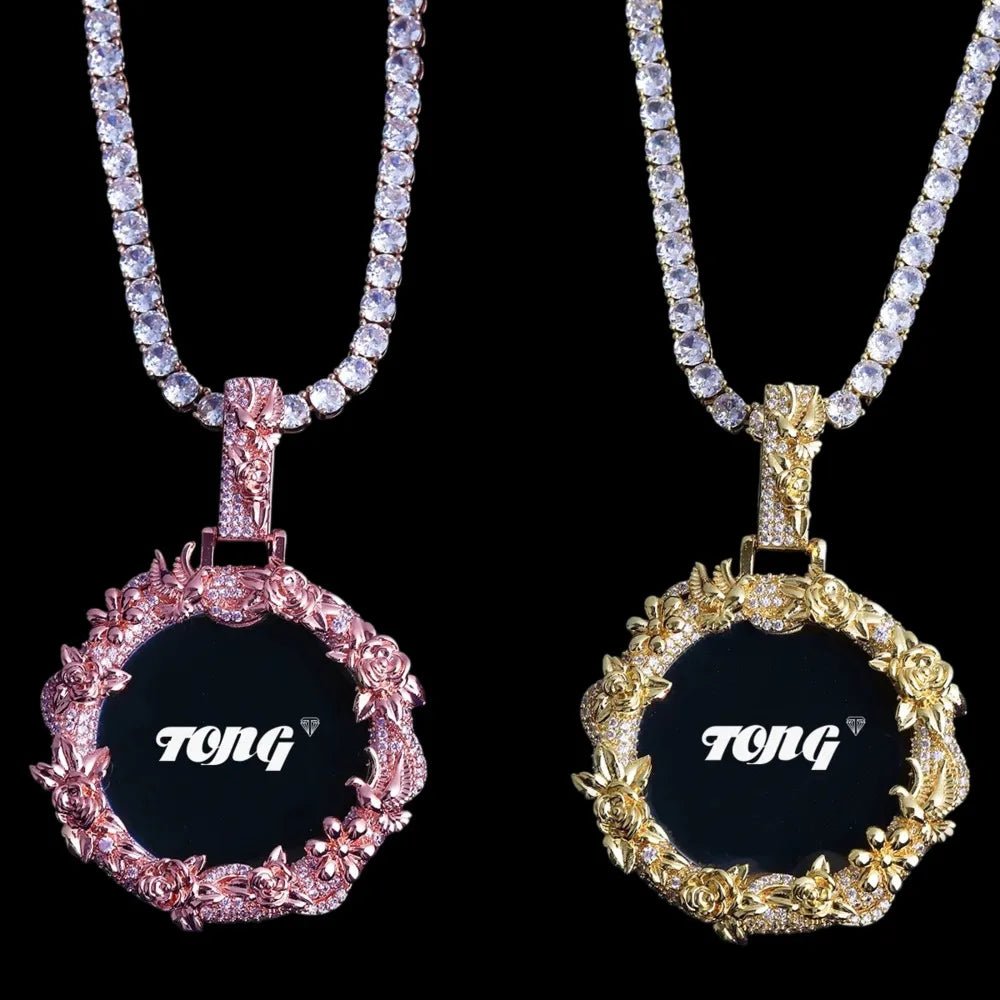 3D Rose’s Flower Custom Photo Round Pendant - TONGSHOP / Length:16 / Length:18