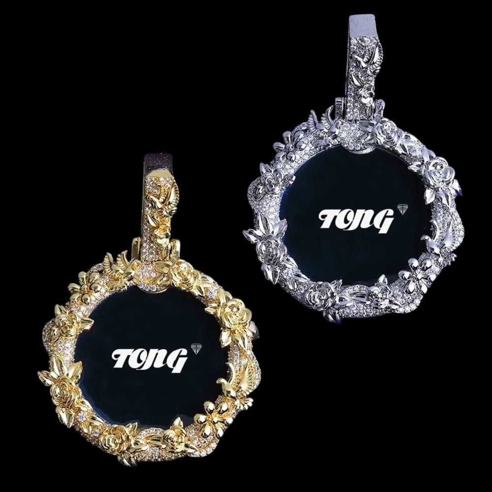 3D Rose’s Flower Custom Photo Round Pendant - TONGSHOP / Length:16 / Length:18