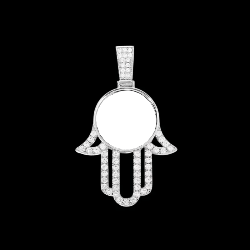 3D Round Solid Hand Custom Photo Pendant - 33mm - TONGSHOP / Length:16 / Length:18