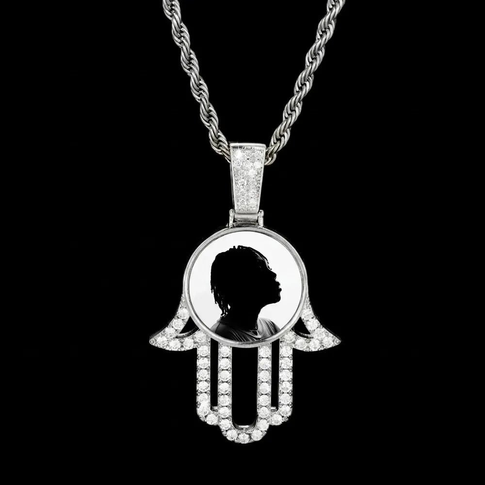 3D Round Solid Hand Custom Photo Pendant - 33mm - TONGSHOP / Length:16 / Length:18