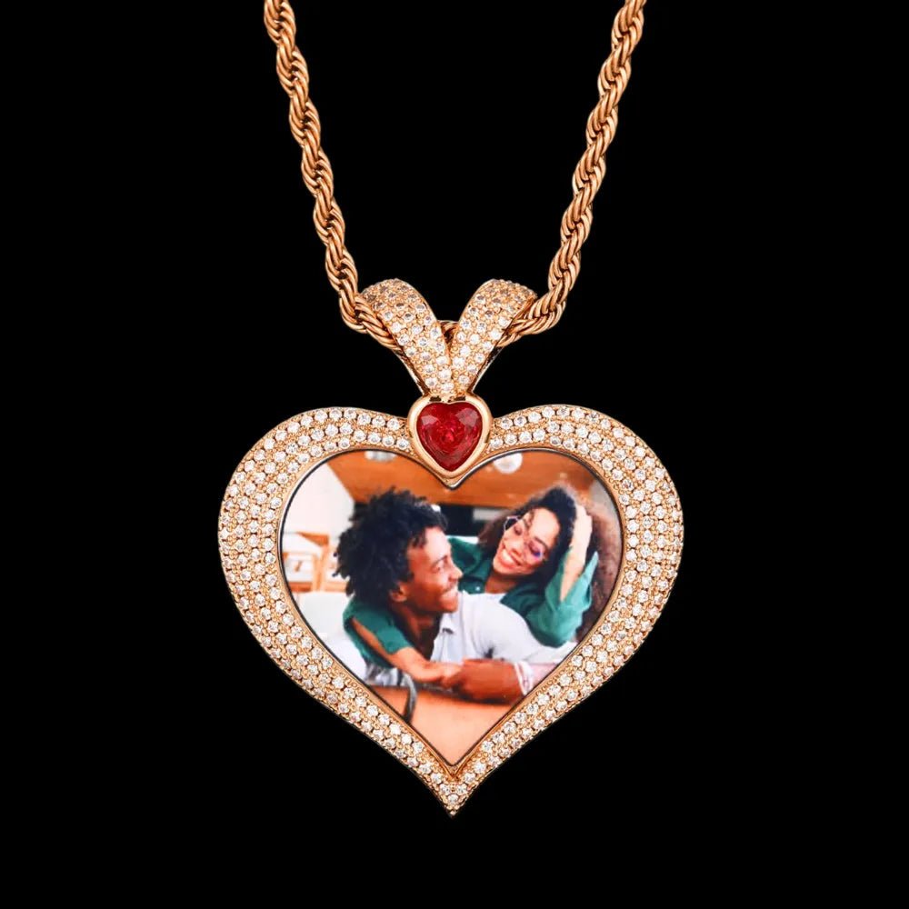 3D Ruby Heart Solid Memory Custom Photo Heart Pendant - 43mm - TONGSHOP / Length:16 / Length:18