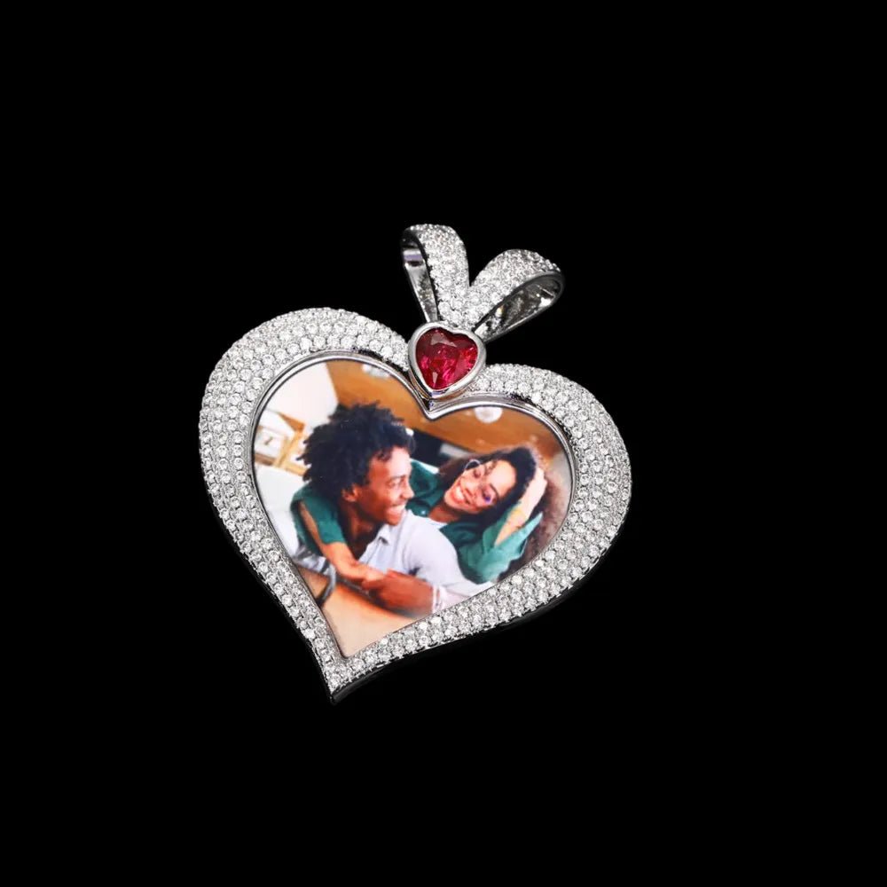 3D Ruby Heart Solid Memory Custom Photo Heart Pendant - 43mm - TONGSHOP / Length:16 / Length:18