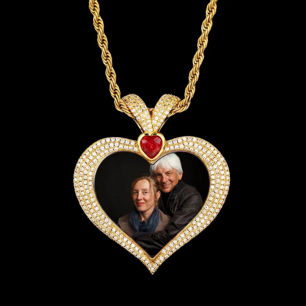 3D Ruby Heart Solid Memory Custom Photo Heart Pendant - 43mm - TONGSHOP / Length:16 / Length:18
