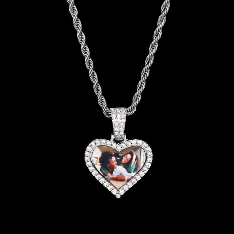 3D Small Solid Heart Photo Custom Commemorative Pendant - 25mm - TONGSHOP / Length:16 / Length:18