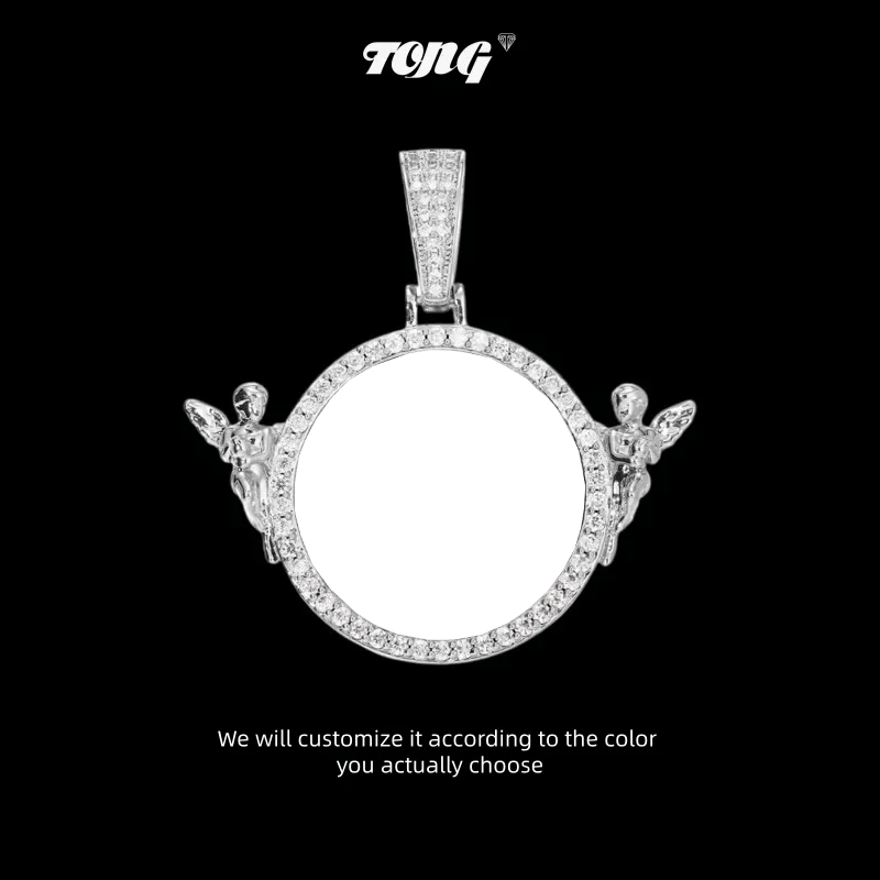 3D Solid Angel Round Custom Photo Pendant - 52mm - TONGSHOP / Length:16 / Length:18