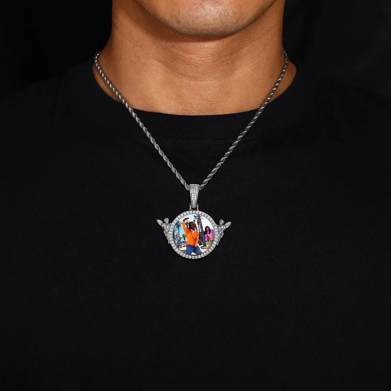 3D Solid Angel Round Custom Photo Pendant - 52mm - TONGSHOP / Length:16 / Length:18