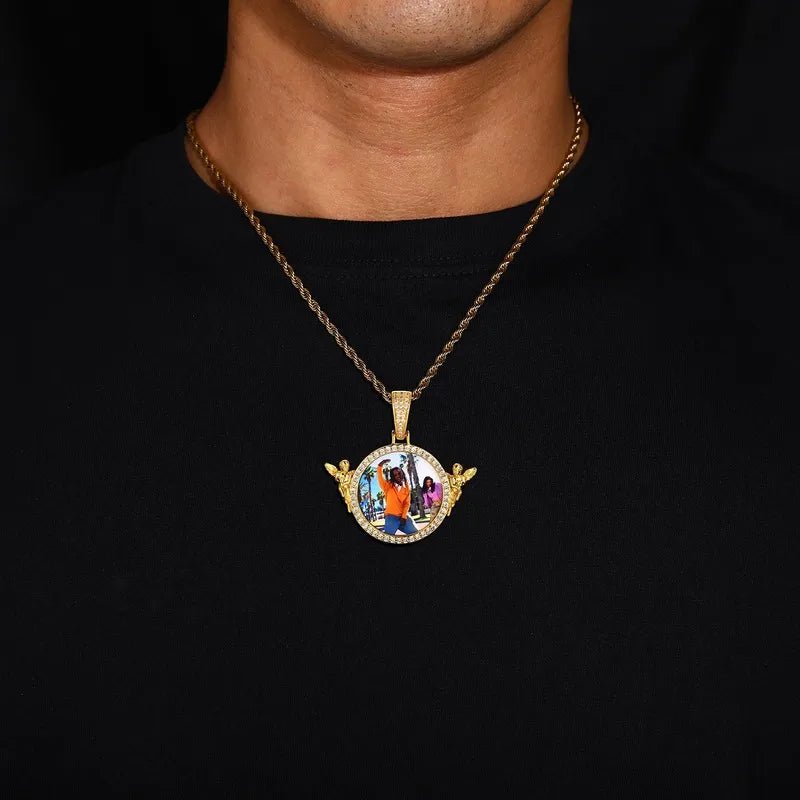 3D Solid Angel Round Custom Photo Pendant - 52mm - TONGSHOP / Length:16 / Length:18