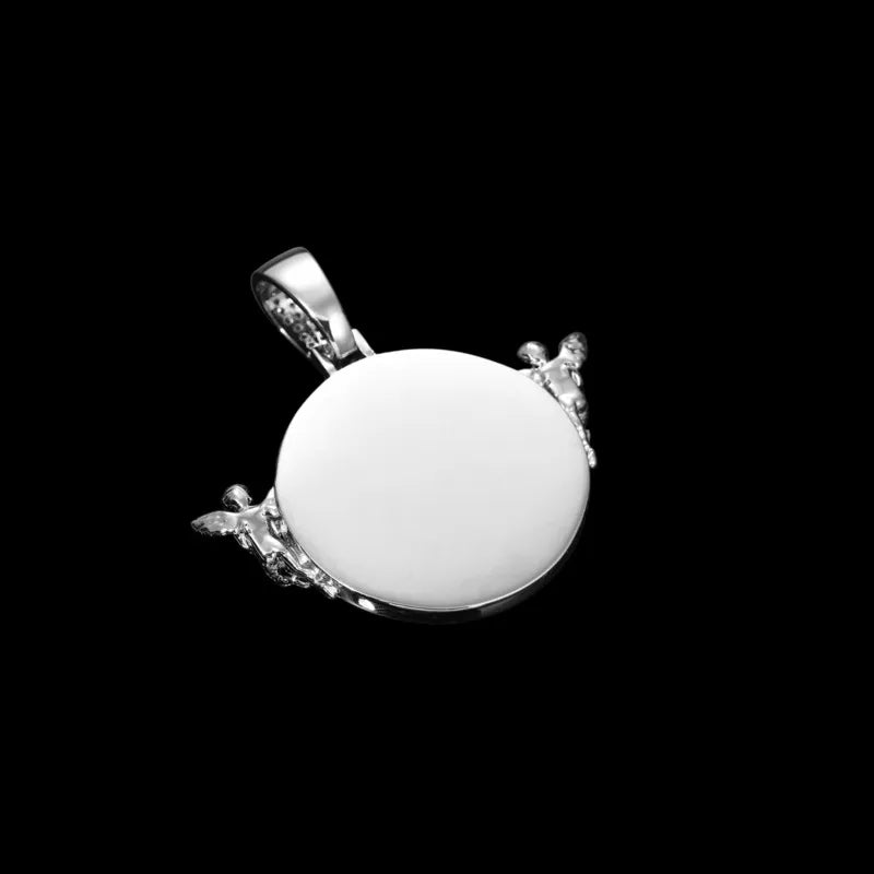 3D Solid Angel Round Custom Photo Pendant - 52mm - TONGSHOP / Length:16 / Length:18