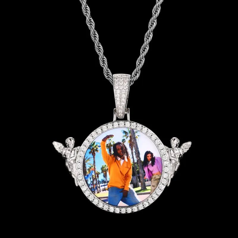 3D Solid Angel Round Custom Photo Pendant - 52mm - TONGSHOP / Length:16 / Length:18