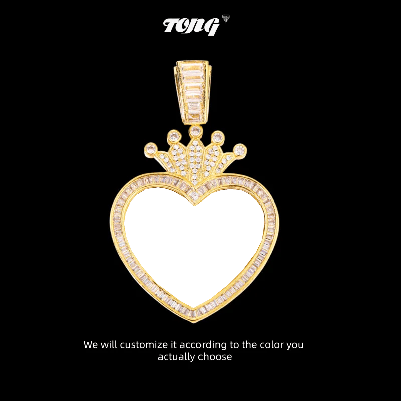 3D Solid Crown Heart Custom Photo Pendant - 36mm - TONGSHOP / Length:16 / Length:18