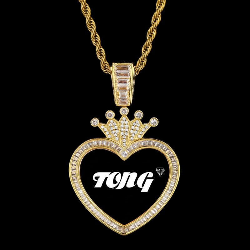 3D Solid Crown Heart Custom Photo Pendant - 36mm - TONGSHOP / Length:16 / Length:18
