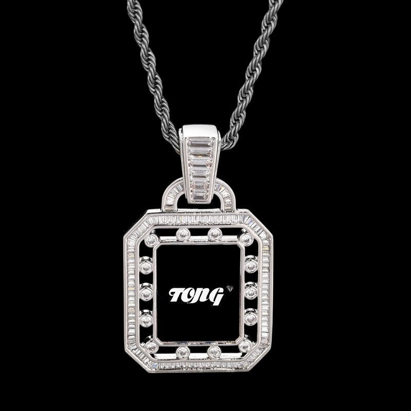 3D Solid Hollow Square Custom Photo Pendant - 30mm - TONGSHOP / Length:16 / Length:18