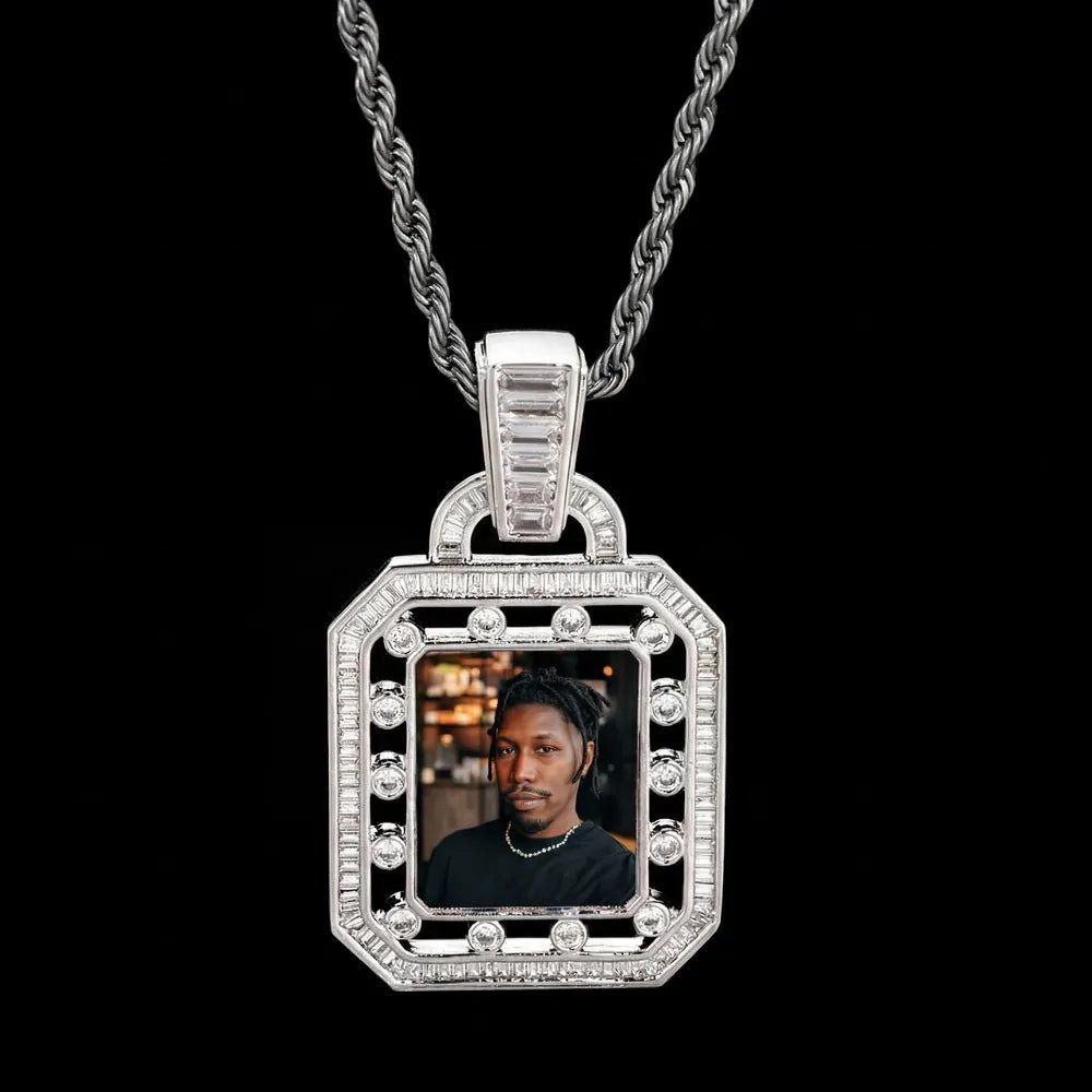 3D Solid Hollow Square Custom Photo Pendant - 30mm - TONGSHOP / Length:16 / Length:18