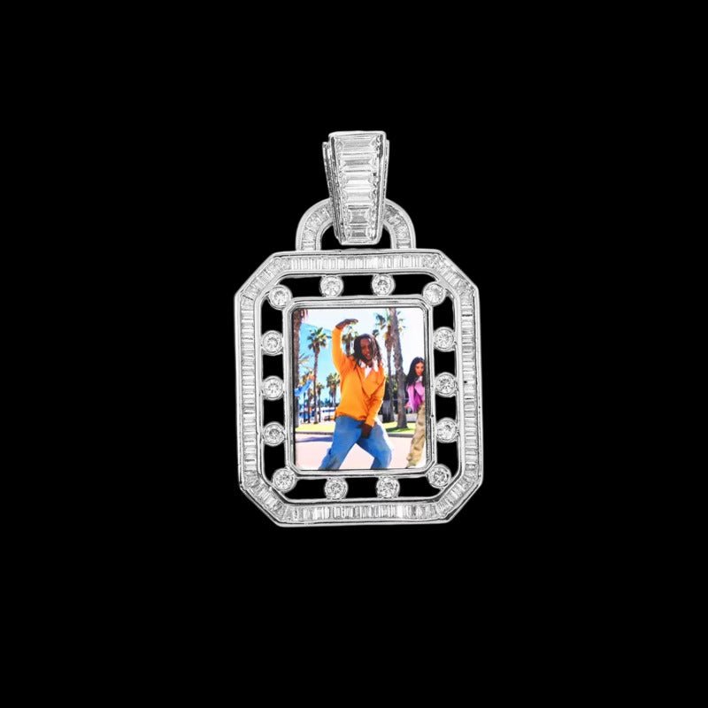 3D Solid Hollow Square Custom Photo Pendant - 30mm - TONGSHOP / Length:16 / Length:18