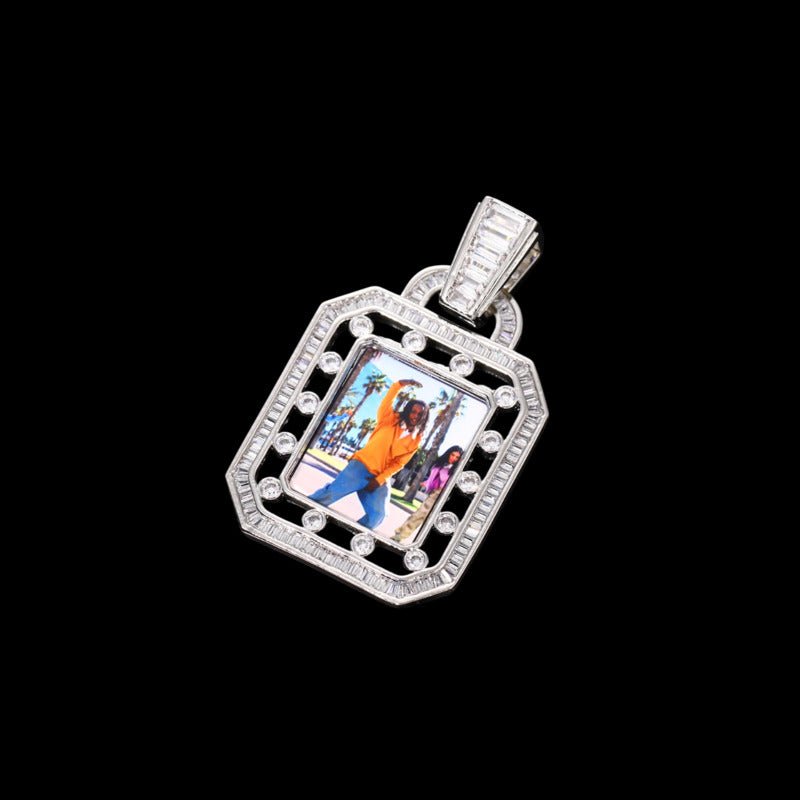 3D Solid Hollow Square Custom Photo Pendant - 30mm - TONGSHOP / Length:16 / Length:18