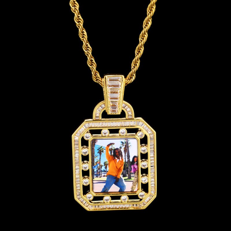 3D Solid Hollow Square Custom Photo Pendant - 30mm - TONGSHOP / Length:16 / Length:18