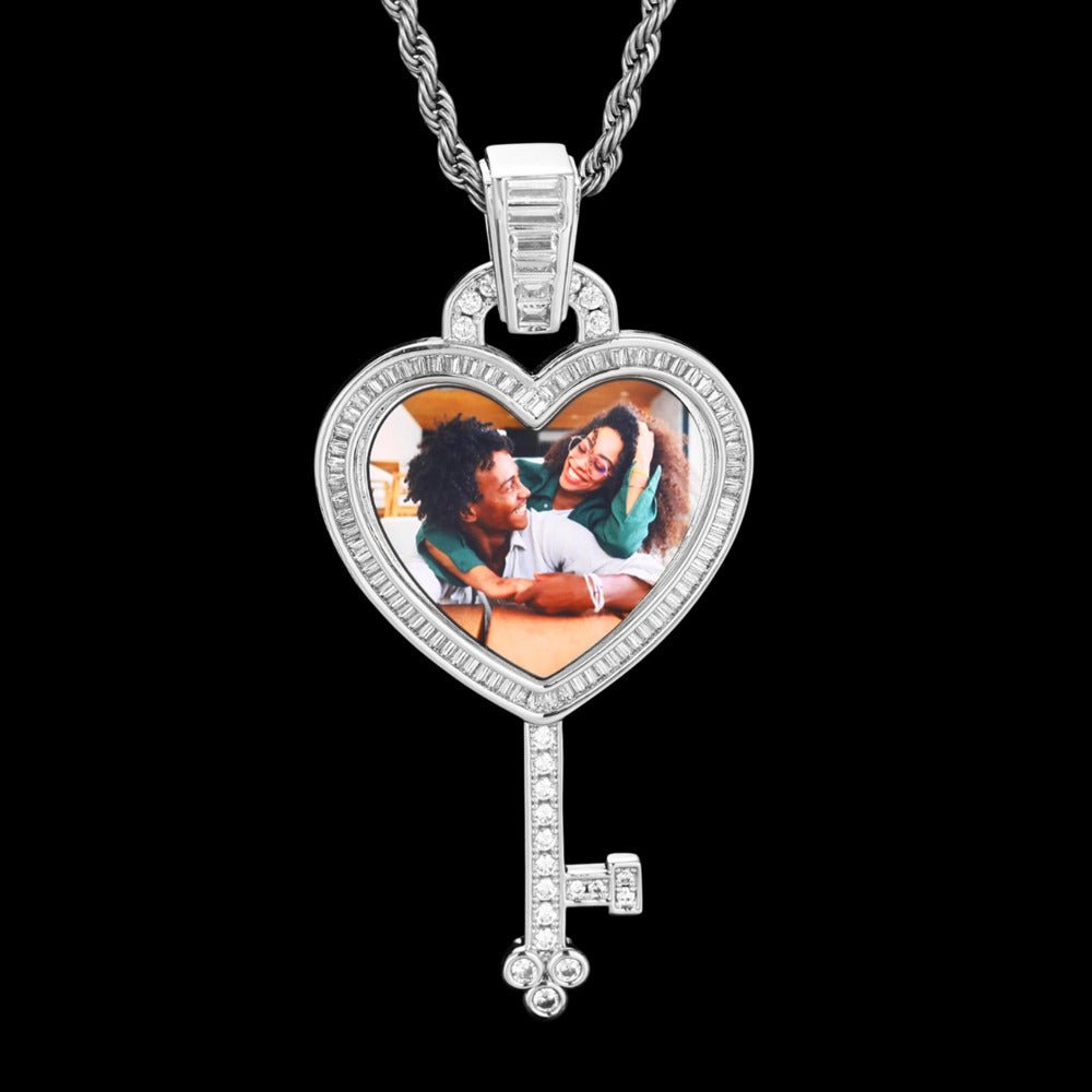 3D Solid Key Heart Custom Photo Pendant - 37mm - TONGSHOP / Length:16 / Length:18