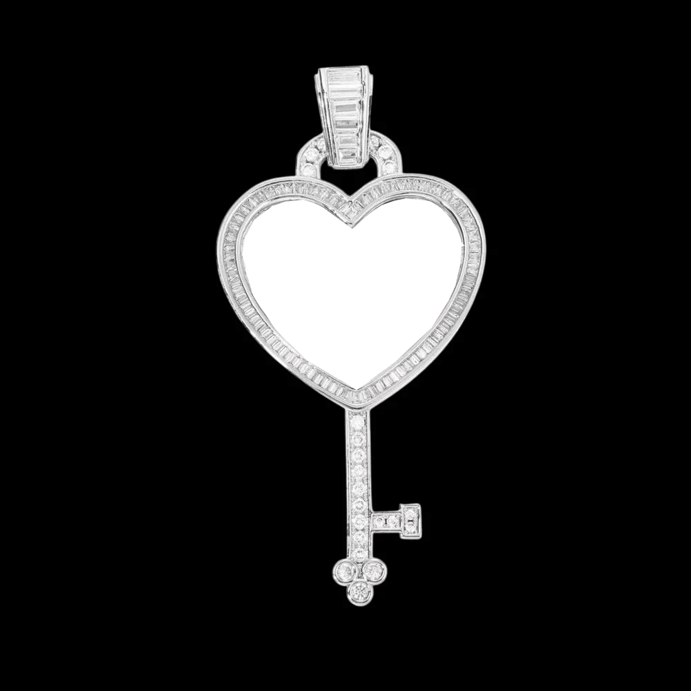 3D Solid Key Heart Custom Photo Pendant - 37mm - TONGSHOP / Length:16 / Length:18