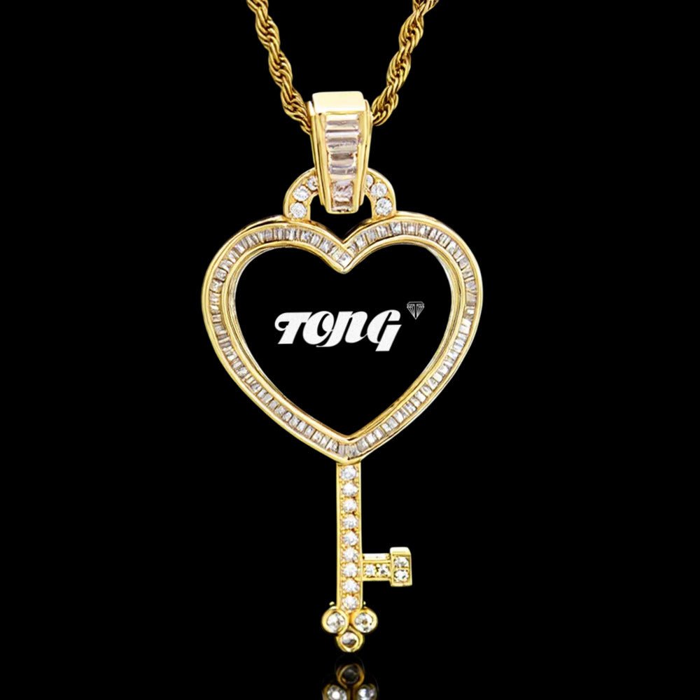 3D Solid Key Heart Custom Photo Pendant - 37mm - TONGSHOP / Length:16 / Length:18
