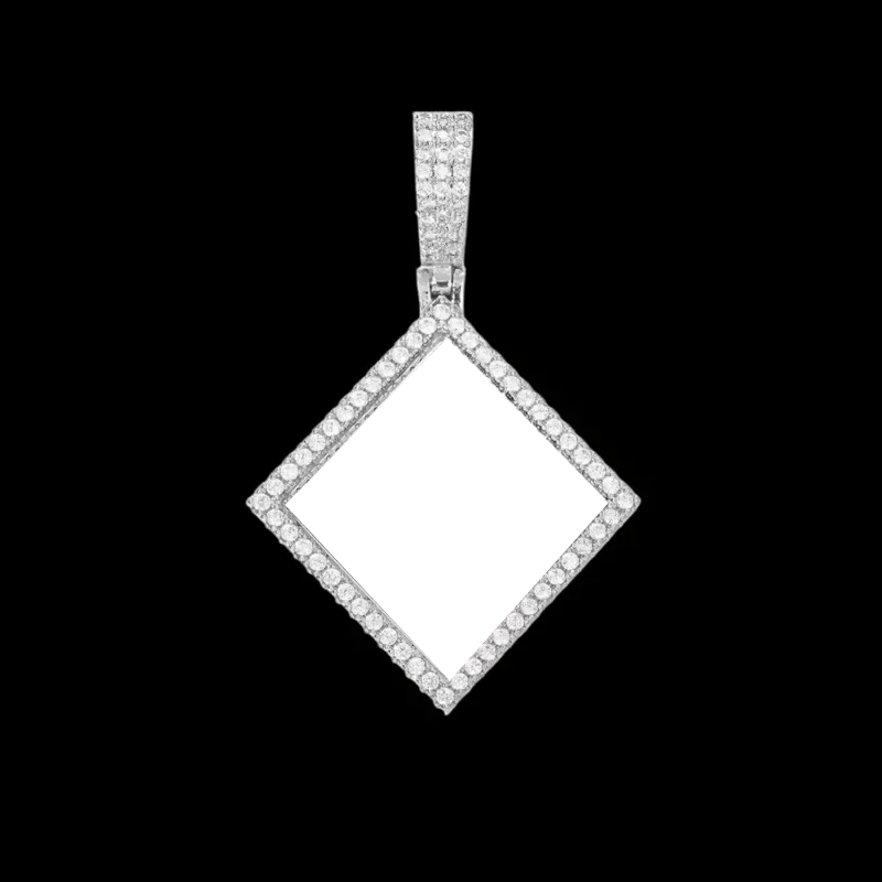 3D Solid Rhombus Custom Photo Pendant in Yellow Gold - 38mm - TONGSHOP / Length:16 / Length:18