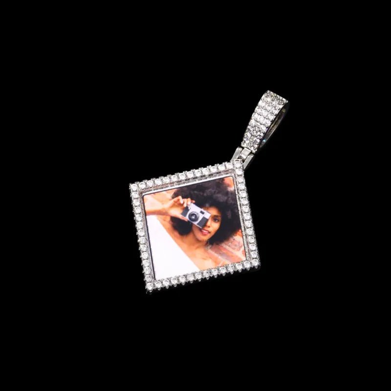 3D Solid Rhombus Custom Photo Pendant in Yellow Gold - 38mm - TONGSHOP / Length:16 / Length:18