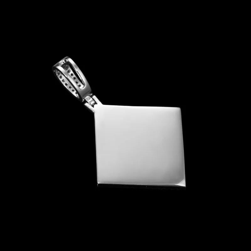 3D Solid Rhombus Custom Photo Pendant in Yellow Gold - 38mm - TONGSHOP / Length:16 / Length:18