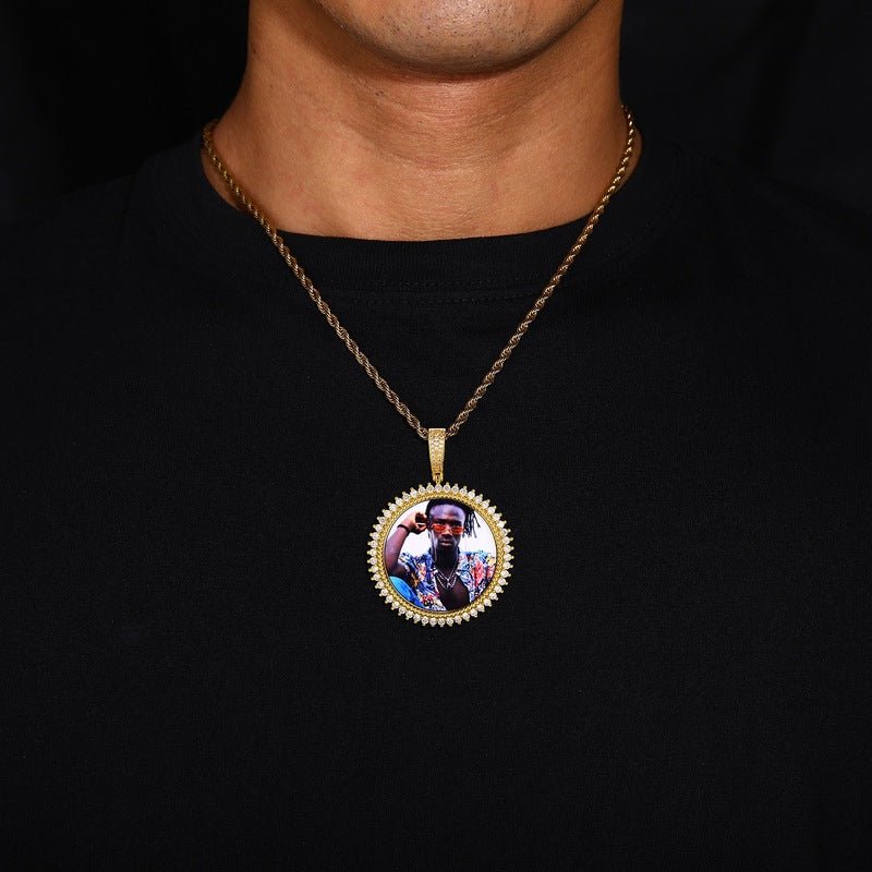 3D Solid Spiked Round Custom Photo Pendant - 48mm - TONGSHOP / Length:16 / Length:18