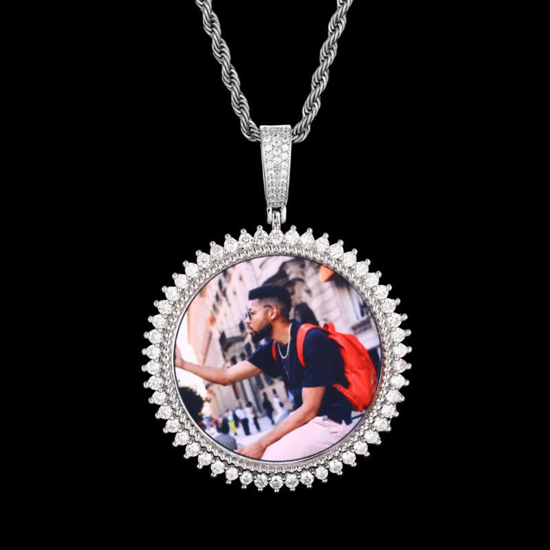 3D Solid Spiked Round Custom Photo Pendant - 48mm - TONGSHOP / Length:16 / Length:18