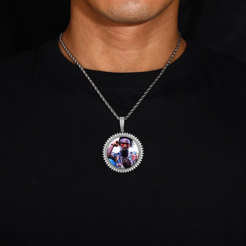 3D Solid Spiked Round Custom Photo Pendant - 48mm - TONGSHOP / Length:16 / Length:18