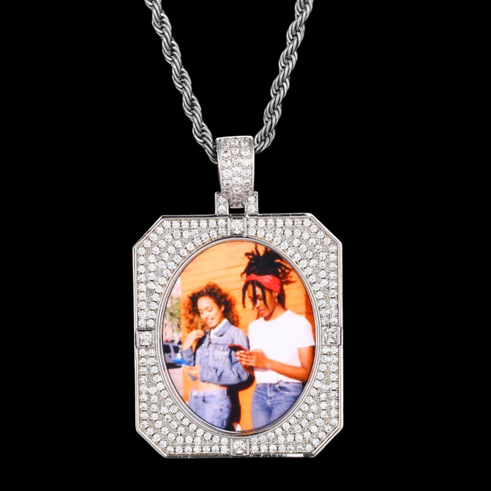 3D Solid Square Oval Custom Photo Pendant - 35mm - TONGSHOP / Length:16 / Length:18