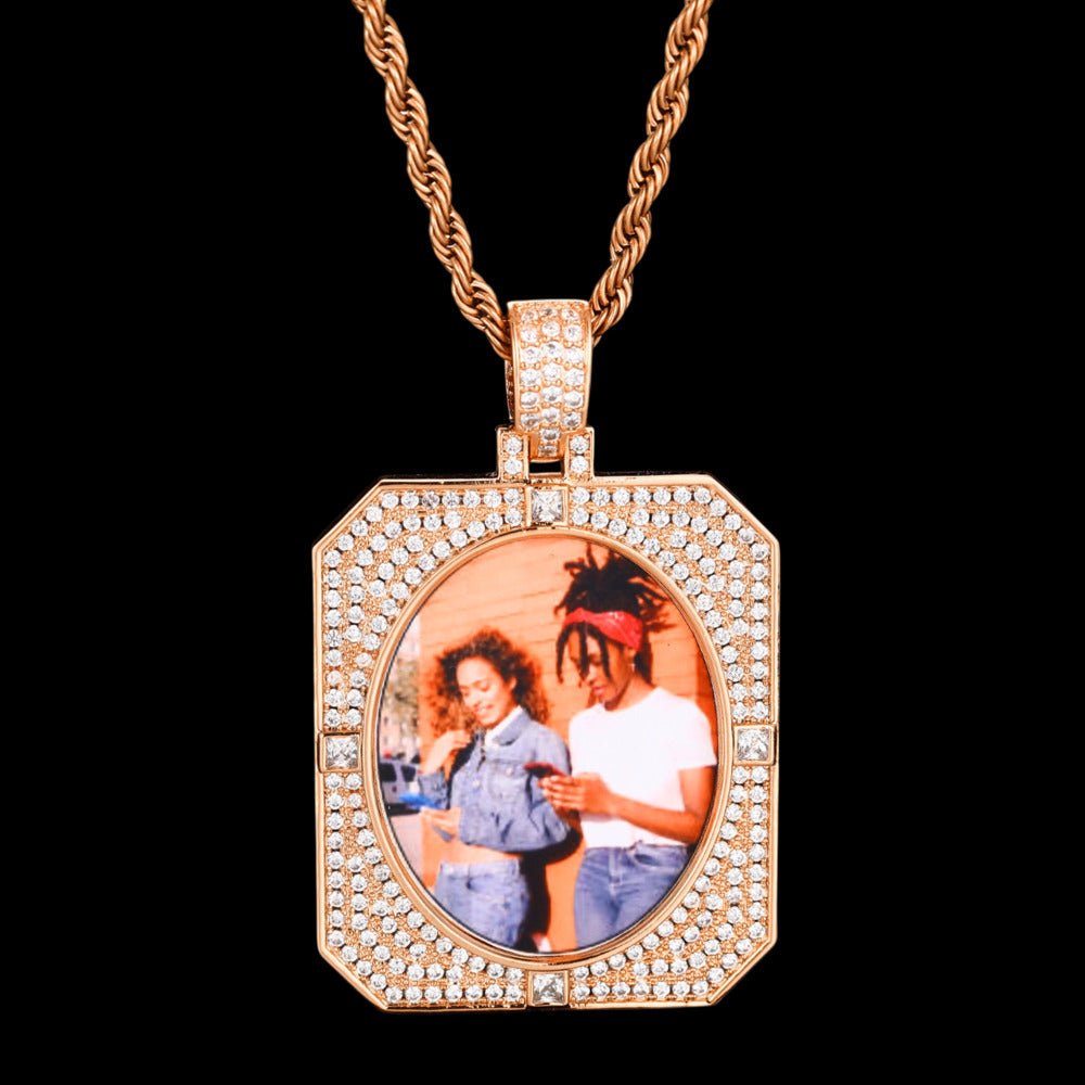 3D Solid Square Oval Custom Photo Pendant - 35mm - TONGSHOP / Length:16 / Length:18