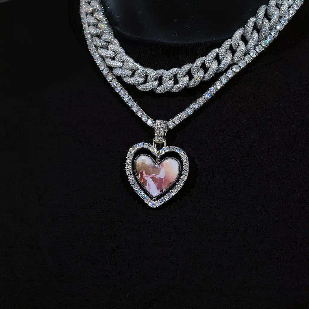 3D SPINNING 2 - FACED HEART CUSTOM PICTURE PENDANT - TONGSHOP