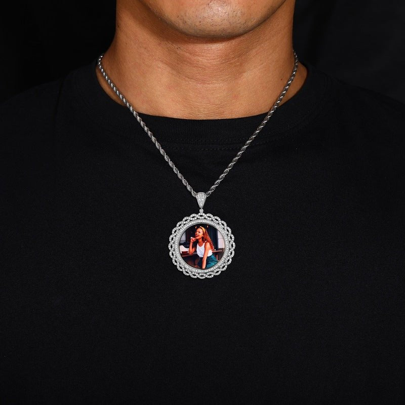 3D Vine Round Solid Photo Custom Commemorative Pendant - 45mm - TONGSHOP / Length:16 / Length:18