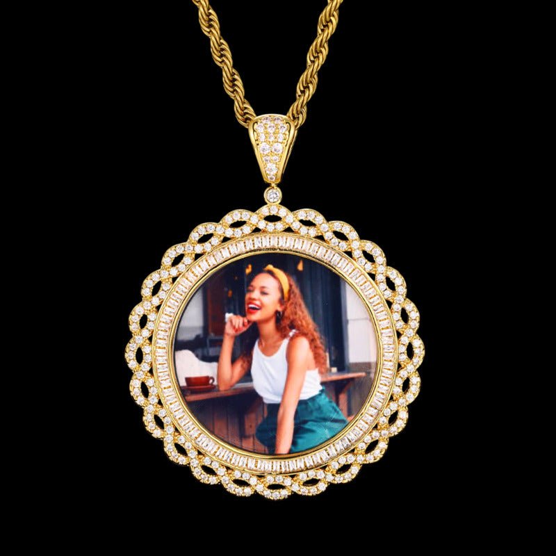3D Vine Round Solid Photo Custom Commemorative Pendant - 45mm - TONGSHOP / Length:16 / Length:18