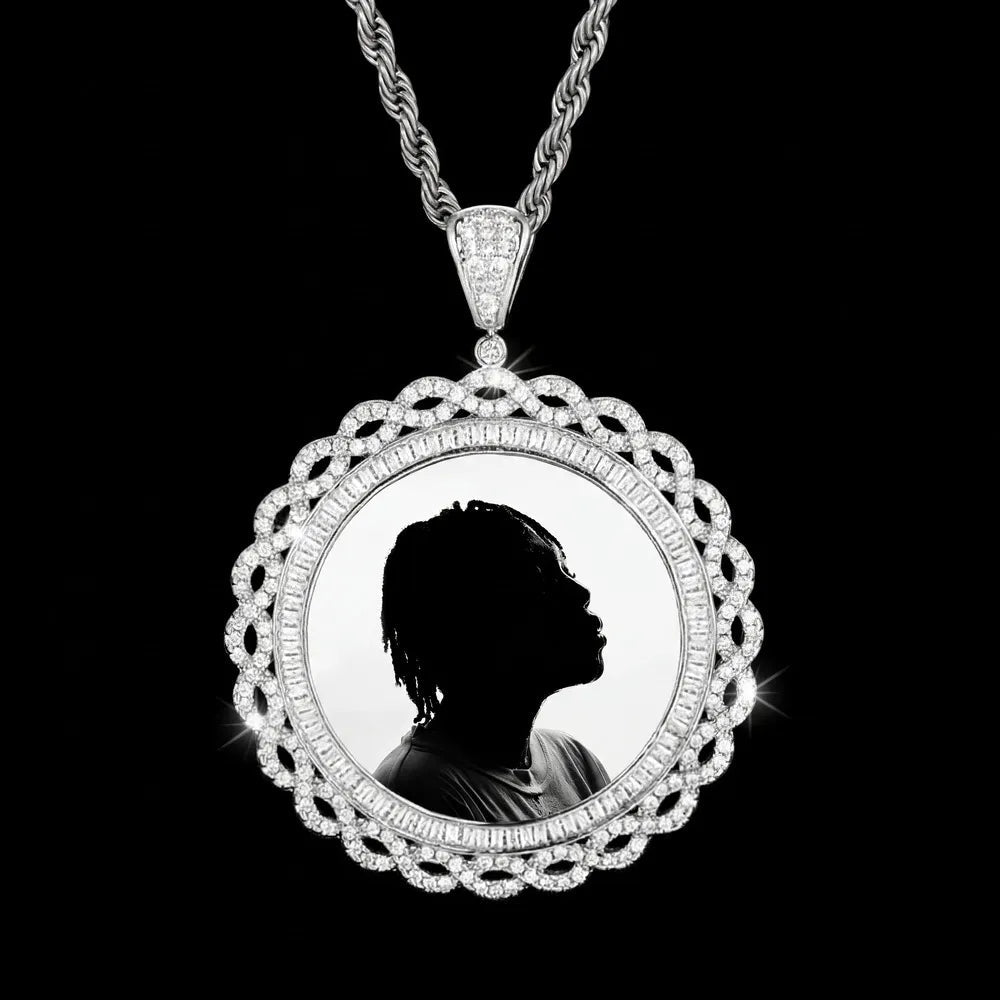 3D Vine Round Solid Photo Custom Commemorative Pendant - 45mm - TONGSHOP / Length:16 / Length:18