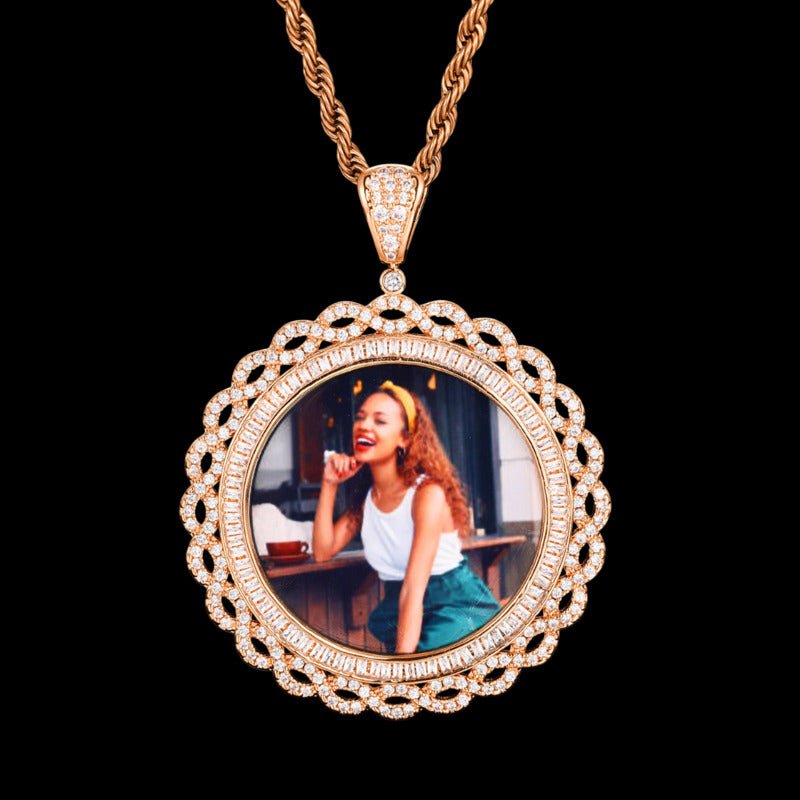 3D Vine Round Solid Photo Custom Commemorative Pendant - 45mm - TONGSHOP / Length:16 / Length:18