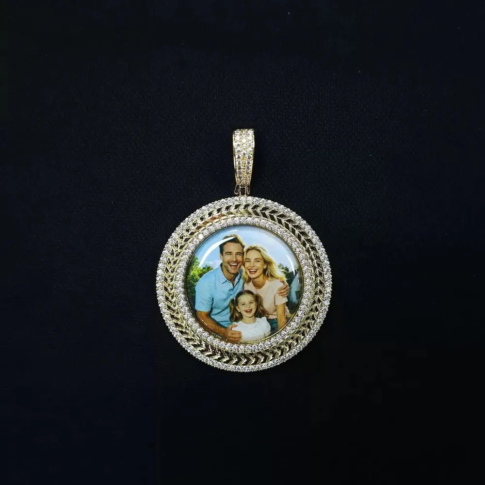 3D Wheat - Ear Double - Row Diamond Round Iced - Out Photo Pendant - TONGSHOP / Length:16 / Length:18