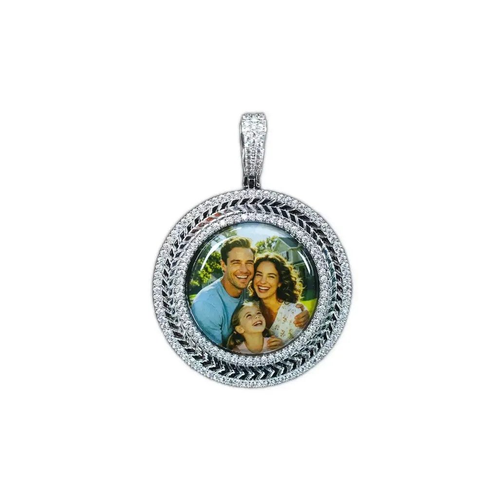 3D Wheat - Ear Double - Row Diamond Round Iced - Out Photo Pendant - TONGSHOP / Length:16 / Length:18