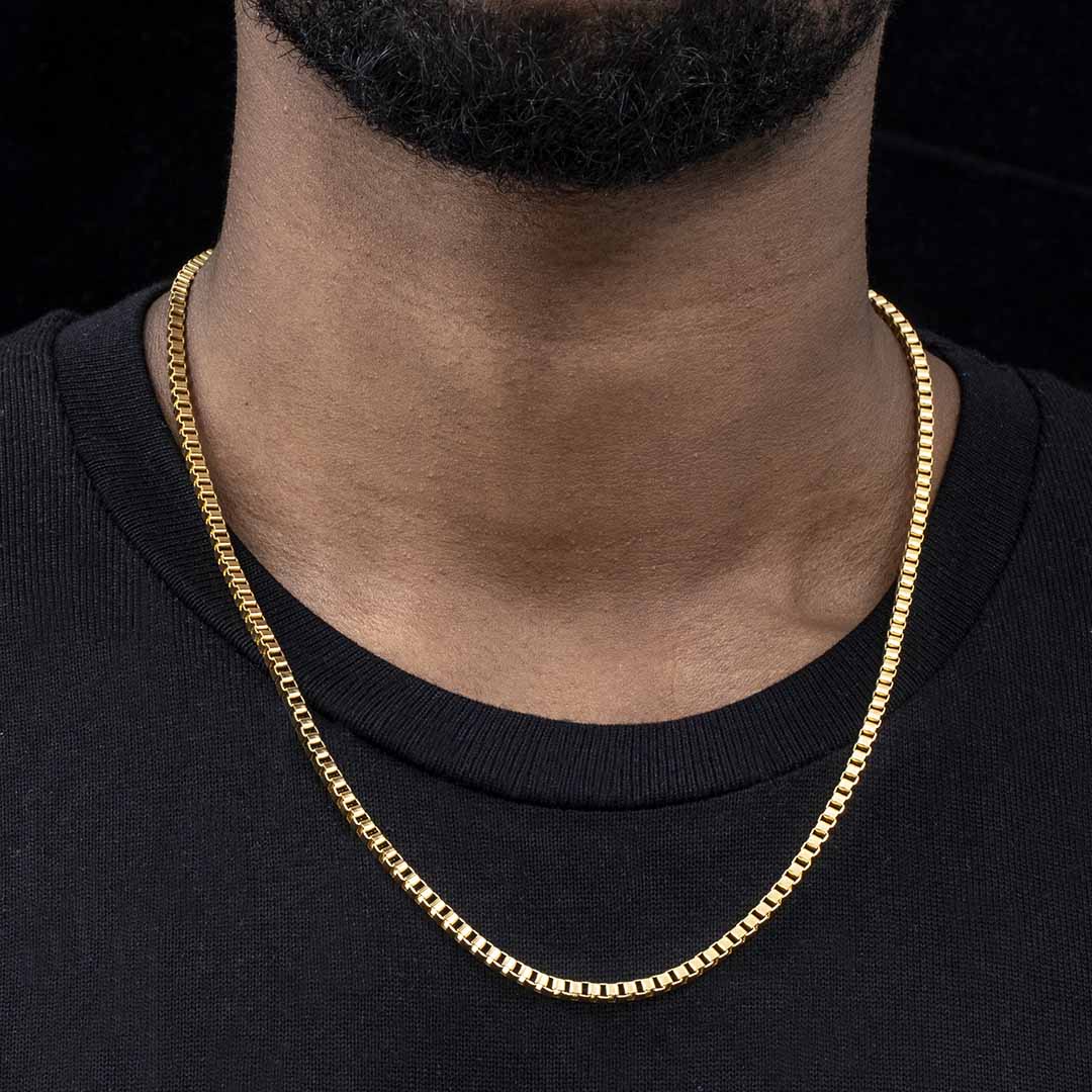 3mm Square Box Chain in Gold - TONGSHOP