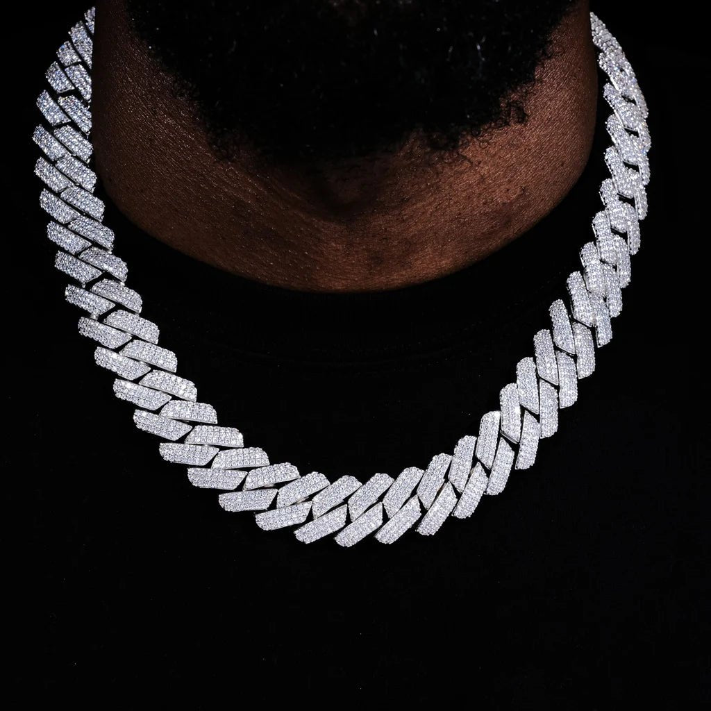 3Row Prong Cuban Link Chain & Bracelet Bundle in WhiteGold - 19mm - TONGSHOP