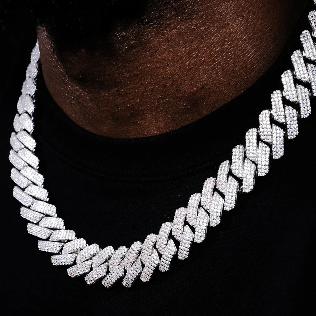 3Row Prong Cuban Link Chain & Bracelet Bundle in WhiteGold - 19mm - TONGSHOP