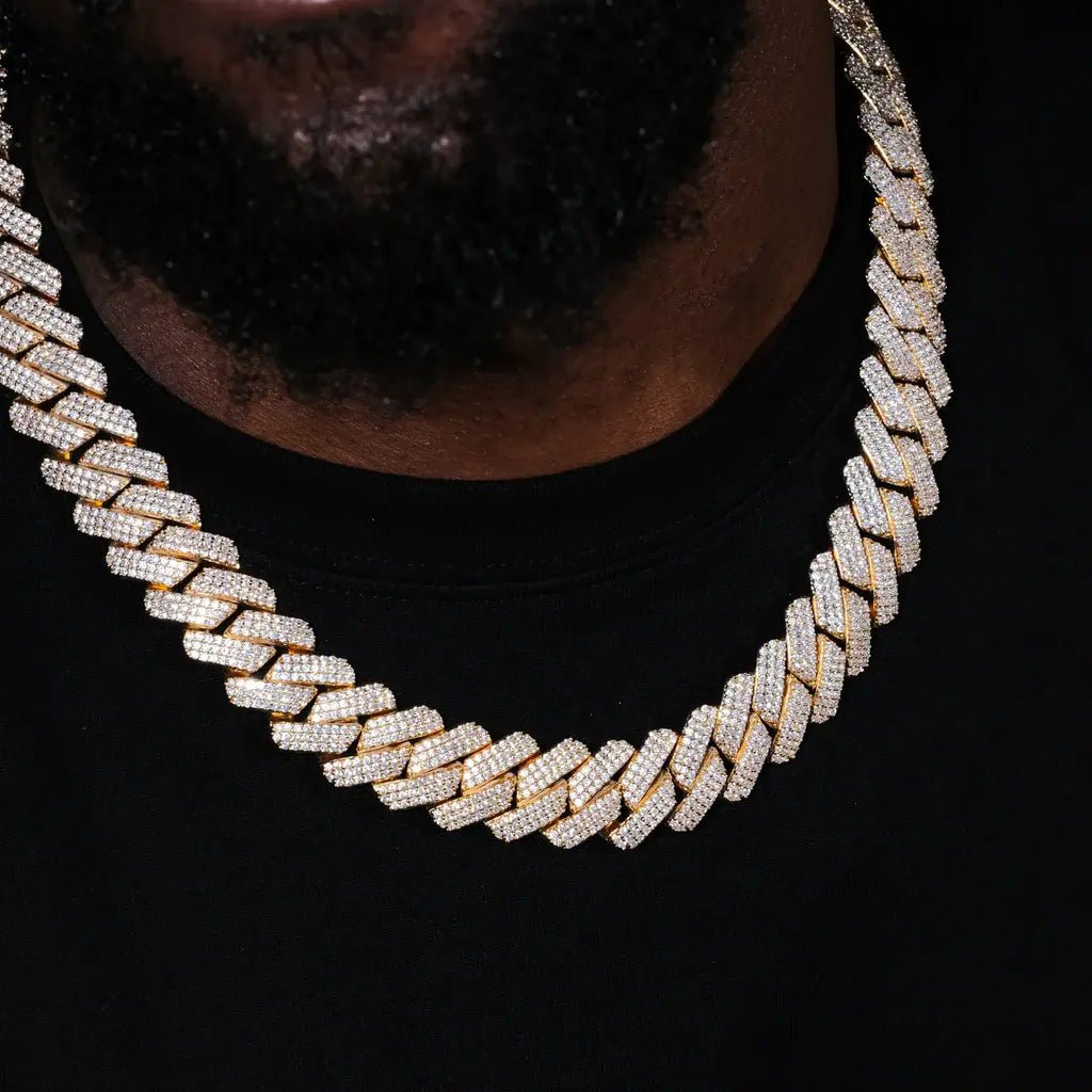 3Row Prong Cuban Link Chian & Bracelet Bundle in 18K Gold - 19mm - TONGSHOP