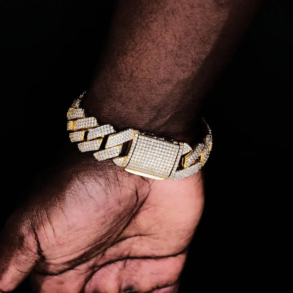 3Row Prong Cuban Link Chian & Bracelet Bundle in 18K Gold - 19mm - TONGSHOP