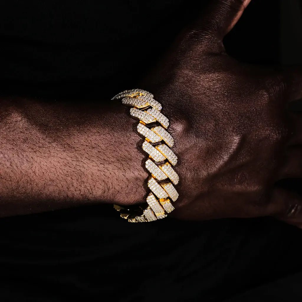 3Row Prong Cuban Link Chian & Bracelet Bundle in 18K Gold - 19mm - TONGSHOP