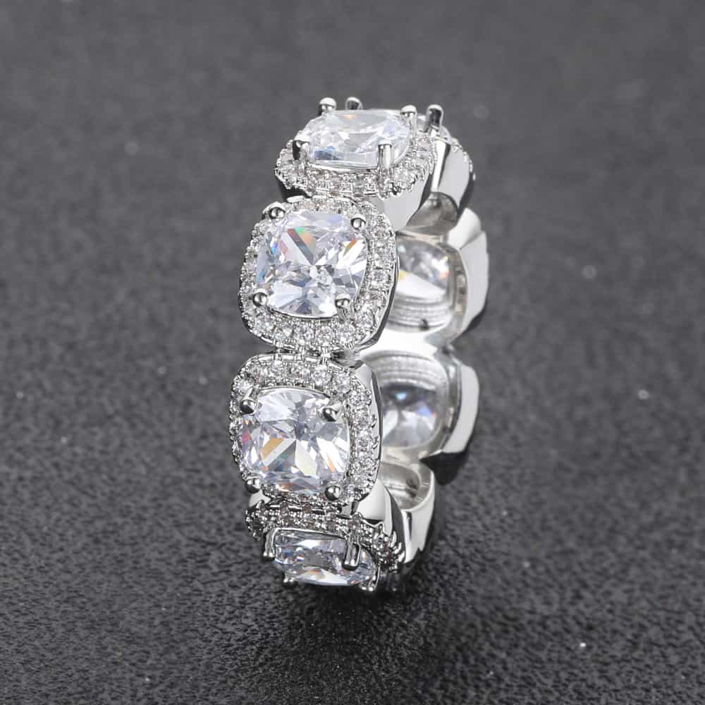 4 - Prong Iced Sugar Cube Hip - Hop Ring - TONGSHOP