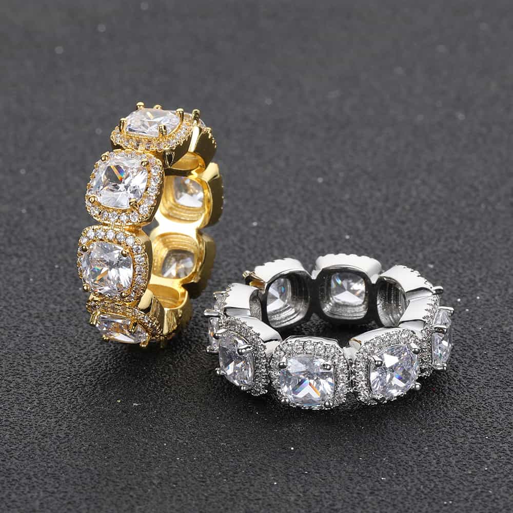 4 - Prong Iced Sugar Cube Hip - Hop Ring - TONGSHOP